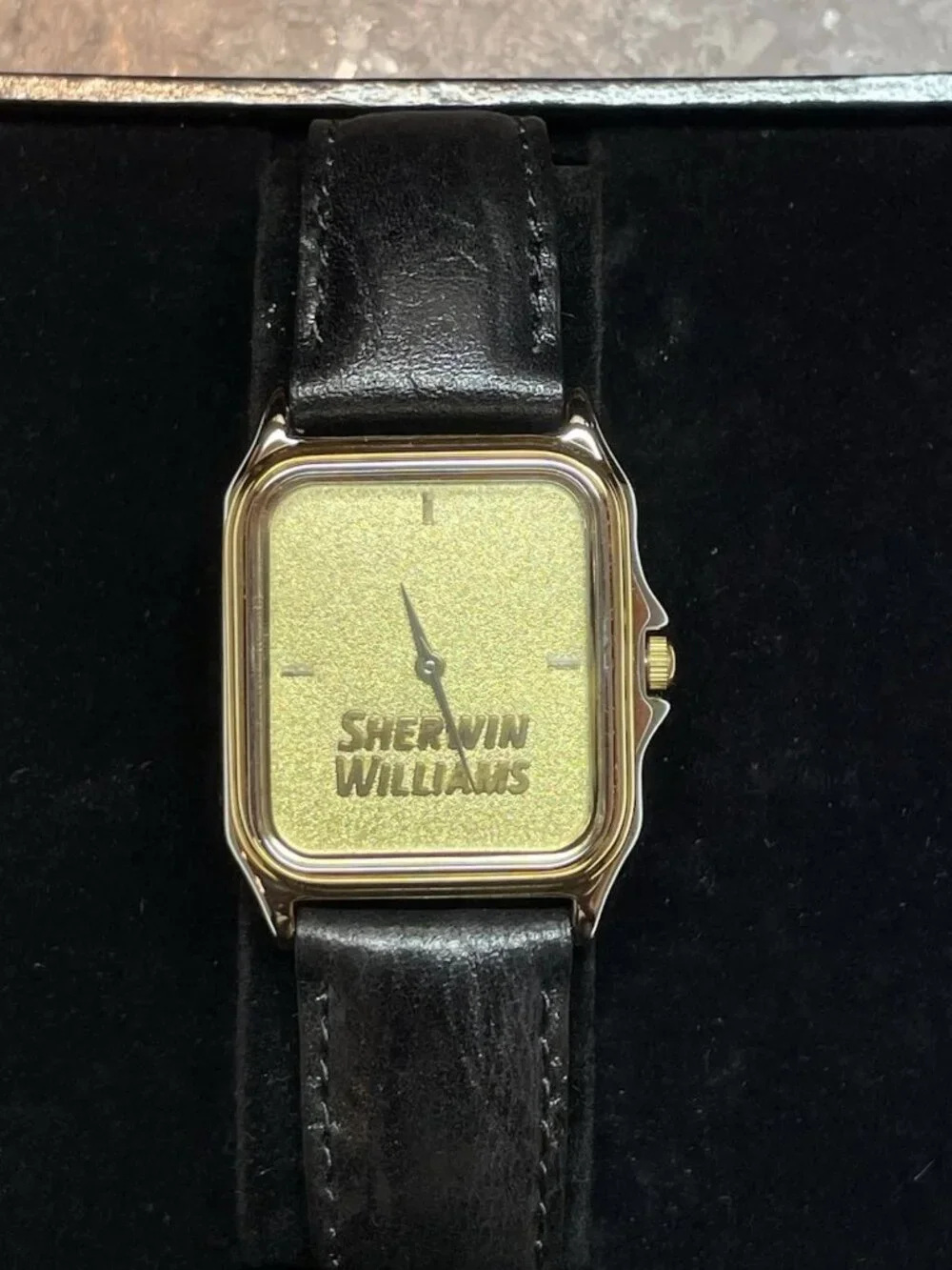 Vintage Montrix Mens Rectangular Tank Dress Watch Black Leather Strap Quartz